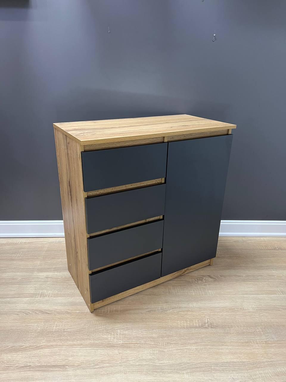 Комод колір дуб аппалачі з антрацит на 4 шухляди 2 полиці h86*80*41 см, фото 1