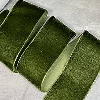 Велюр стрічка 3,8 см, оливковий, арт 019975, відрізок 1 метр, оливковий