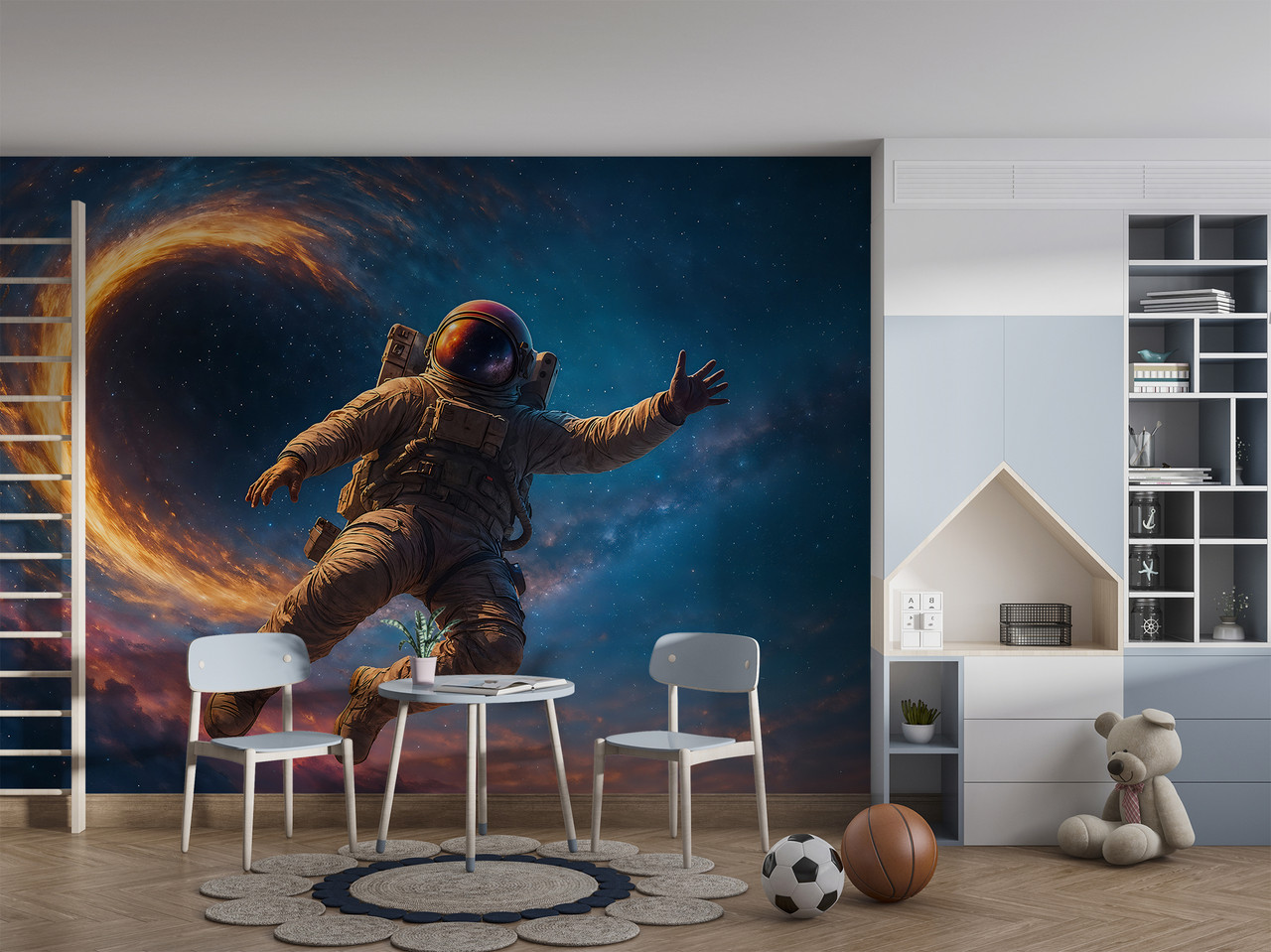 Самоклеюча плівка Oracal для ігрової кімнати, фото шпалери "Космонавт на тлі чорної діри, фото 1