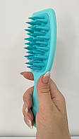 Щітка гребінець з ручкою силікована для вичісування та купання домашніх тварин 20,6х6х3 блакитна