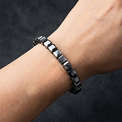 Обсидіан сріблястий кубик 5х5 браслет, 0559ТО