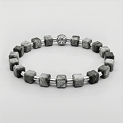 Обсидіан сріблястий кубик 5х5 браслет, 0560ТО