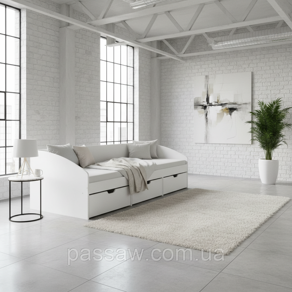 Односпальне ліжко з ящиками Єверест Комфорт-3  білий, фото 1