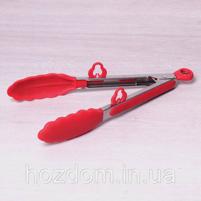 Щипці силіконові 23 см із ручками з неіржавкої сталі , фото 1
