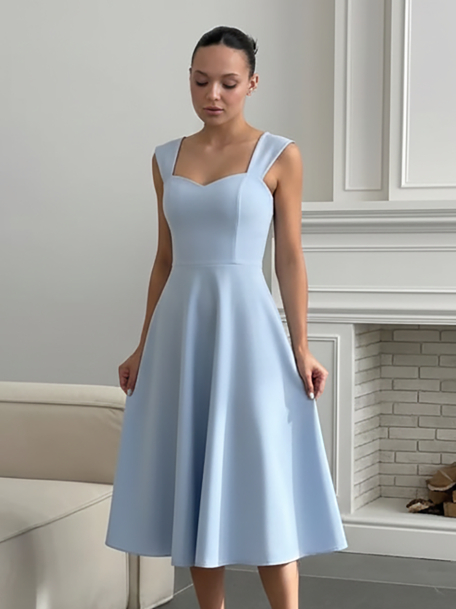 Стильне класичне стримане нарядне вечірнє плаття, блакитне, фото 1