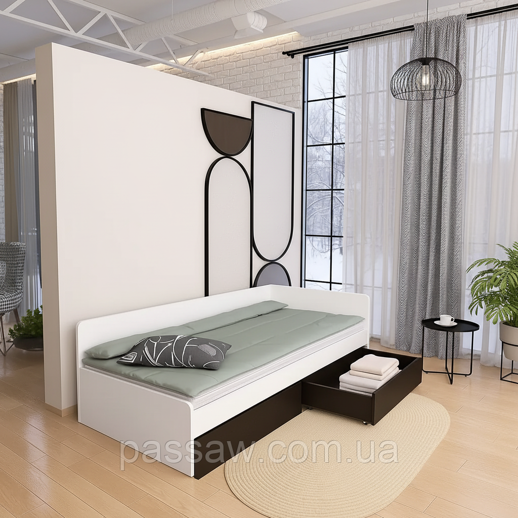 Односпальне ліжко-800 з ящиками Everest Білий, фото 1