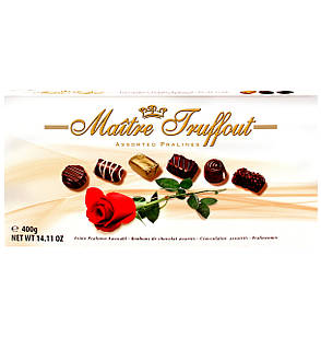 Шоколадні цукерки в коробці Maitre Truffout Assorted Pralines Rose з праліне, 400 г.