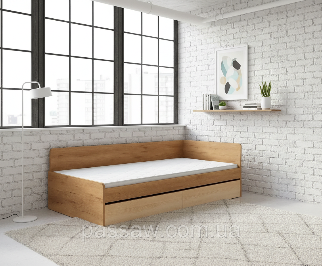 Односпальне ліжко-800 з ящиками Everest Крафт золотий, фото 1