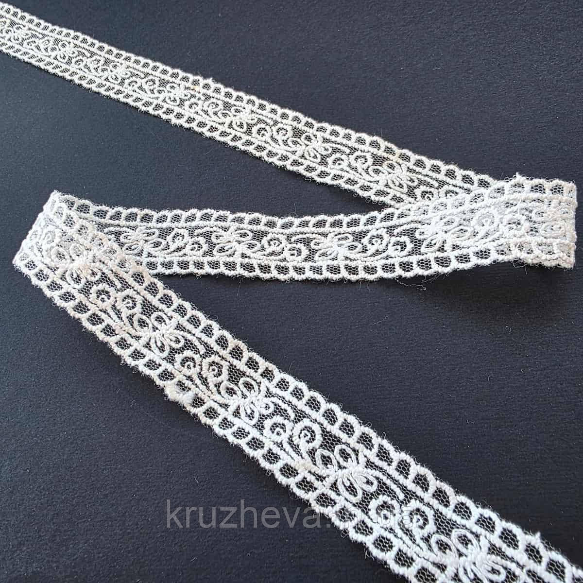 Ажурне мереживо вишивка на сітці: теплого білого кольору сітка, біла нитка, ширина 2 см, фото 1