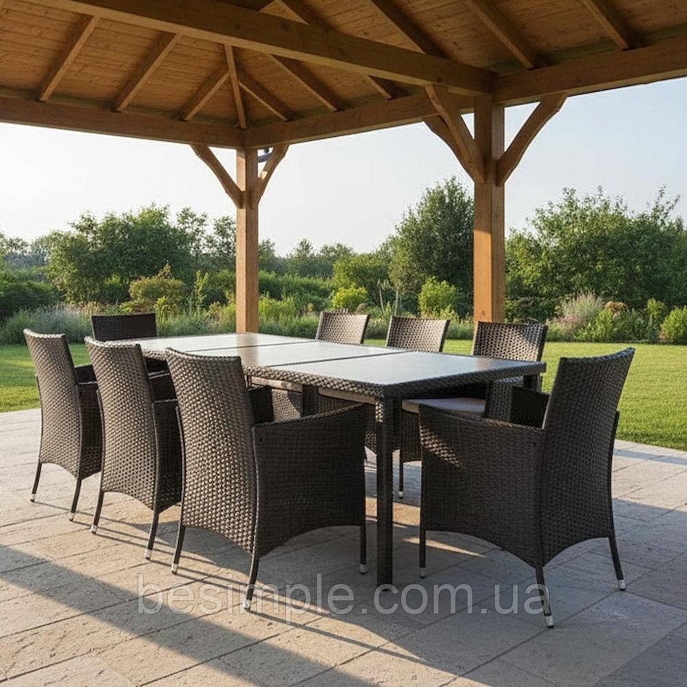 Садовий набір з техноротангу ABI3654, 9 предметів, коричневий / Набір пластикових садових меблів / Садові меблі з ротанга, фото 1