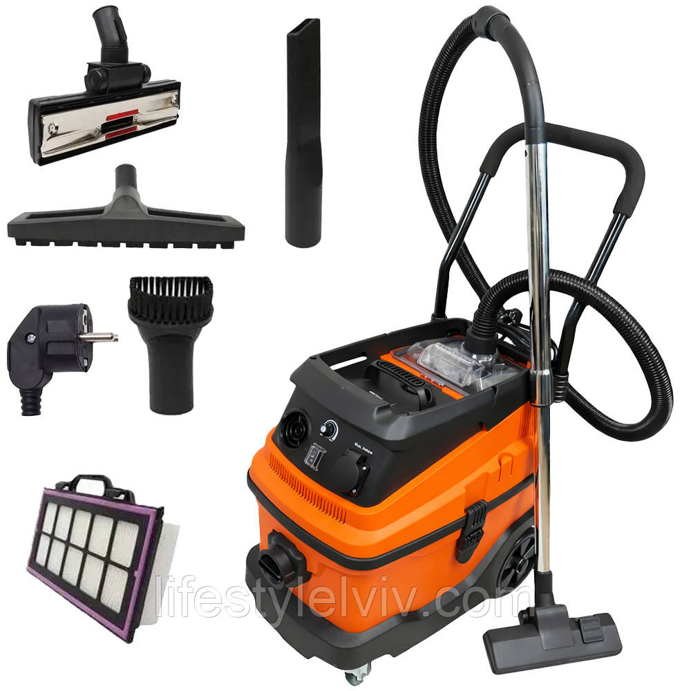 Промисловий пилосос, сухе та вологе прибирання, 1600 Вт, 30 л, KD488 / Пилосос будівельний / Пилосос з очищувачем фільтра, фото 1