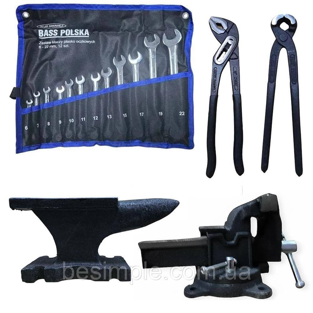 Слюсарний набір BP-3277 з лещатами та ковадлом, 16 предметів / Набір ключів ріжкових / Набір ручного інструменту, фото 1
