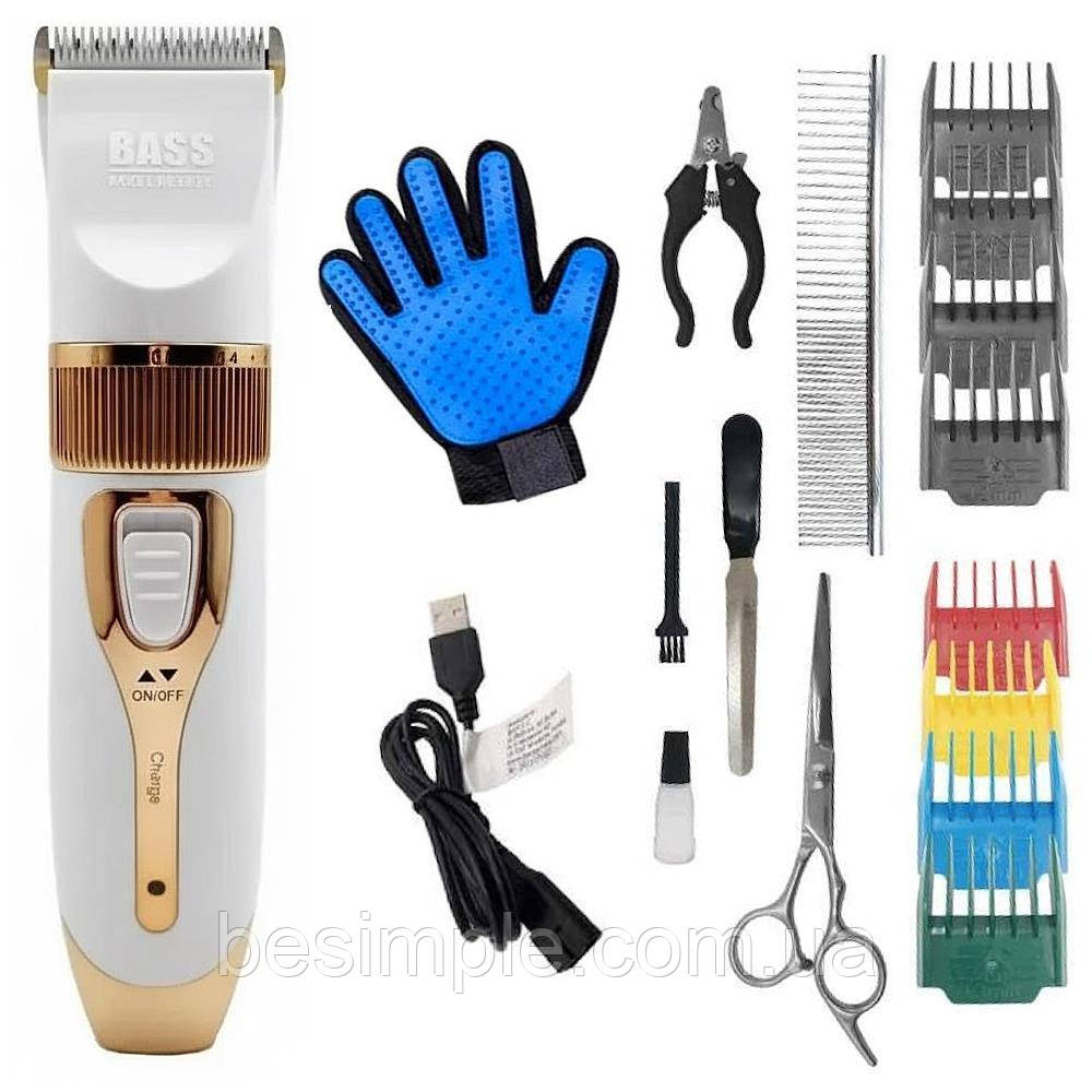 Машинка для стриження тварин бездротова 45 Вт Біла/ Машинка для стриження собак і котів/Набір для грумінгу, фото 1