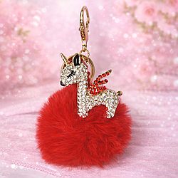 Металевий брелок зі стразами зі штучного хутра "Единоріг"