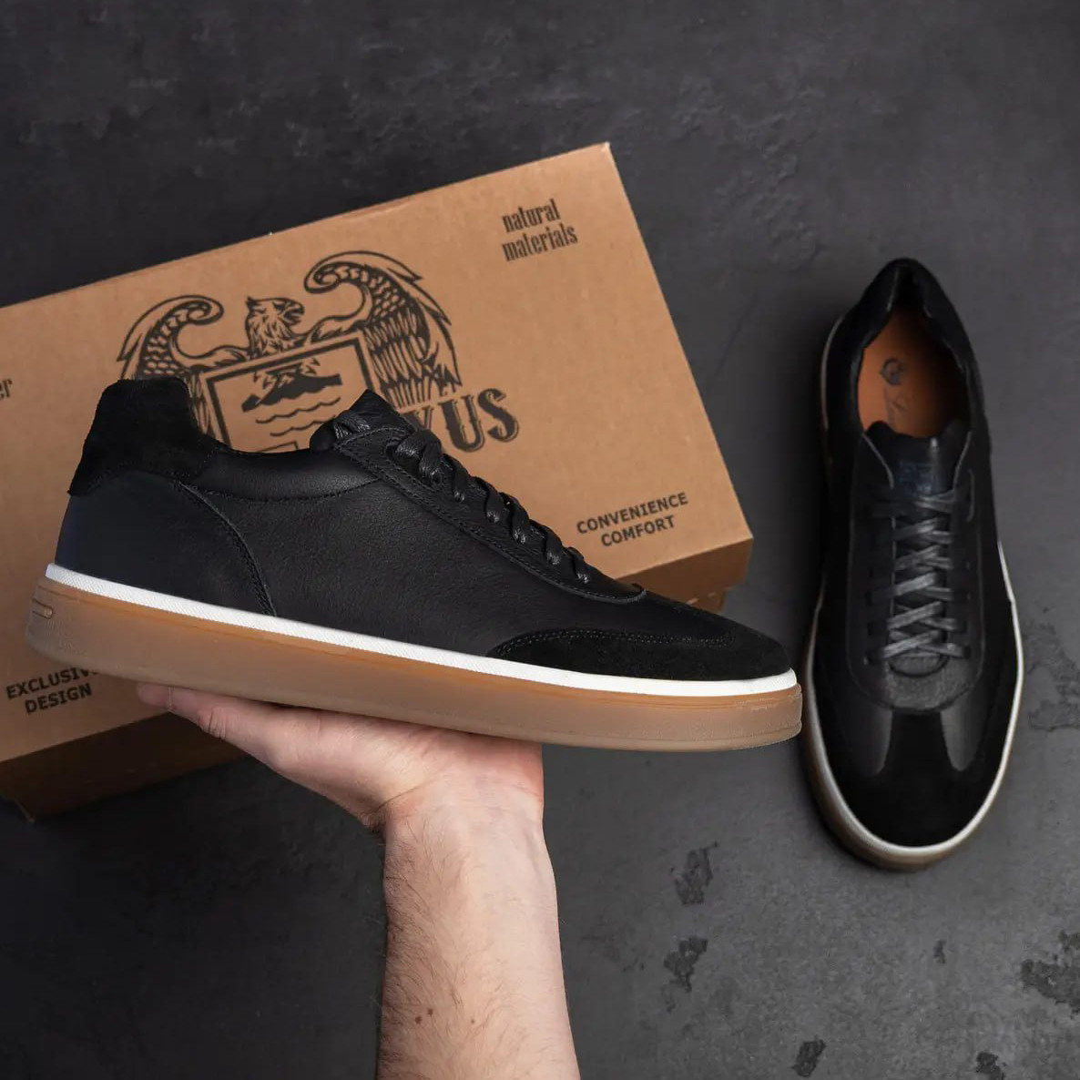 Чоловічі шкіряні кеди чорні демісезонні з натуральної шкіри для чоловіків весна осінь, розмір 40 41 42 43 44 45, фото 1