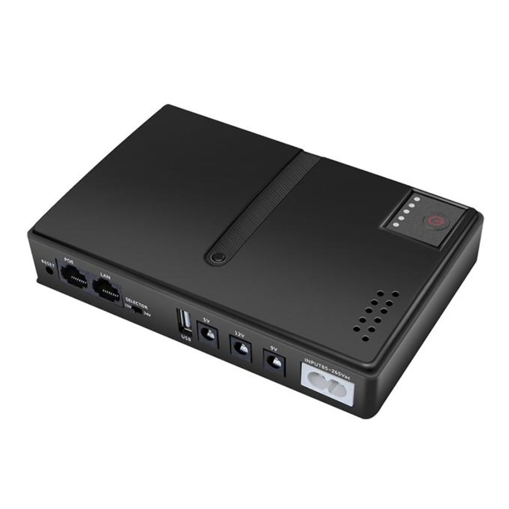 Мини UPS для роутера DC1018L, под аккумуляторы 18650 до 14000 mAh, 18 W, 12/9/5 V, с быстрой зарядкой, черный, фото 1