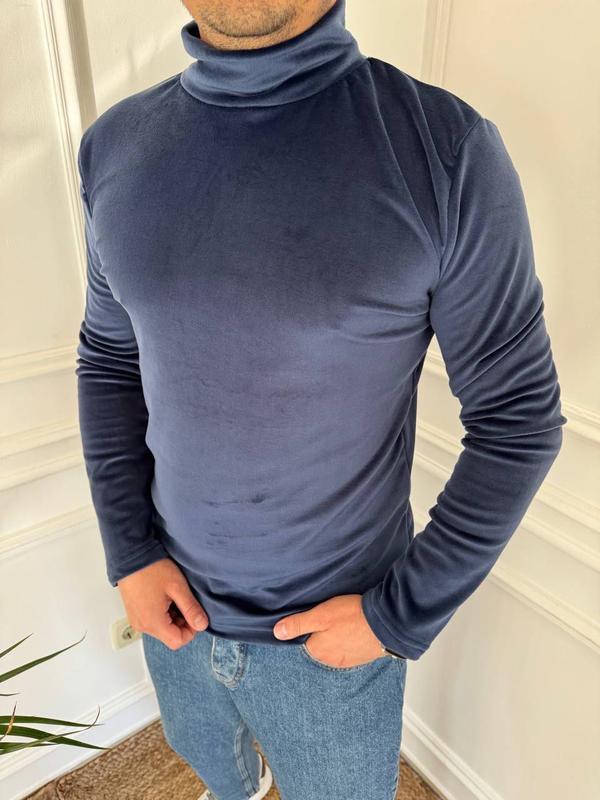 Тепла чоловіча кофта з високим горлом з велюру на хутрі дуже зручна і мʼяка, фото 1