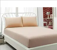 Кремове Простирадло махрове на резинці з наволочками Anisa (220х240+30 см)