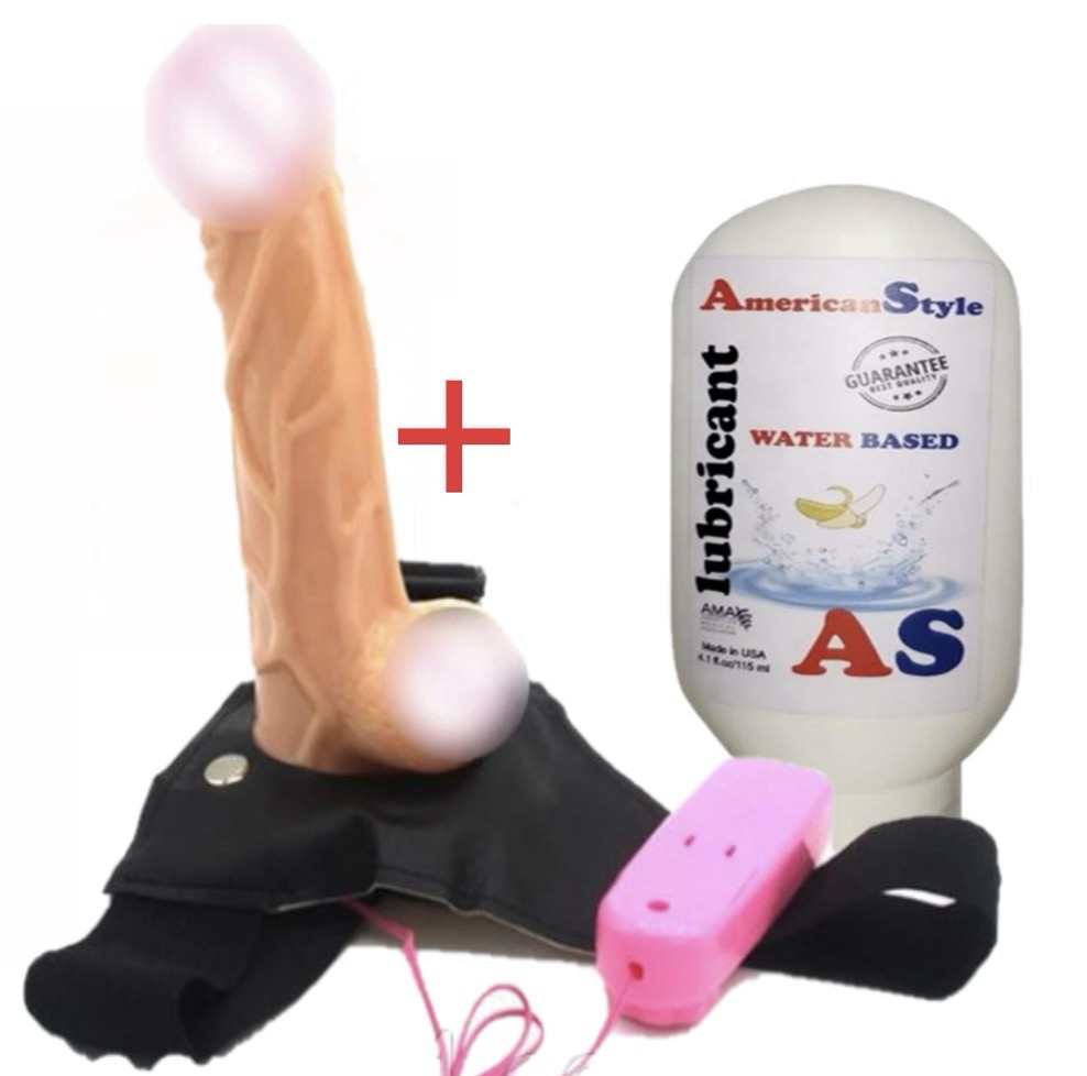 Страпон 18 см із вібрацією та лупикантом на ремені Тілесний Лубрикант змазка бананова, фото 1