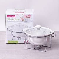 Марміт керамічний 1.2 л зі скляною кришкою та металевою підставкою