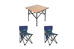 Стіл + 2 стільці STD-02 стіл складаний прямокутний коричневий, (Д530 * Ш550 * В500мм), стільці метал + тканина (40 * 40 * 35),