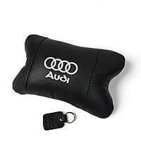 Автомобільна подушка для подголовника audi – черная натуральная кожа