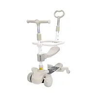 Самокат, 5 в 1, металл + пластик, белый, подсветка, дополнительные колесики