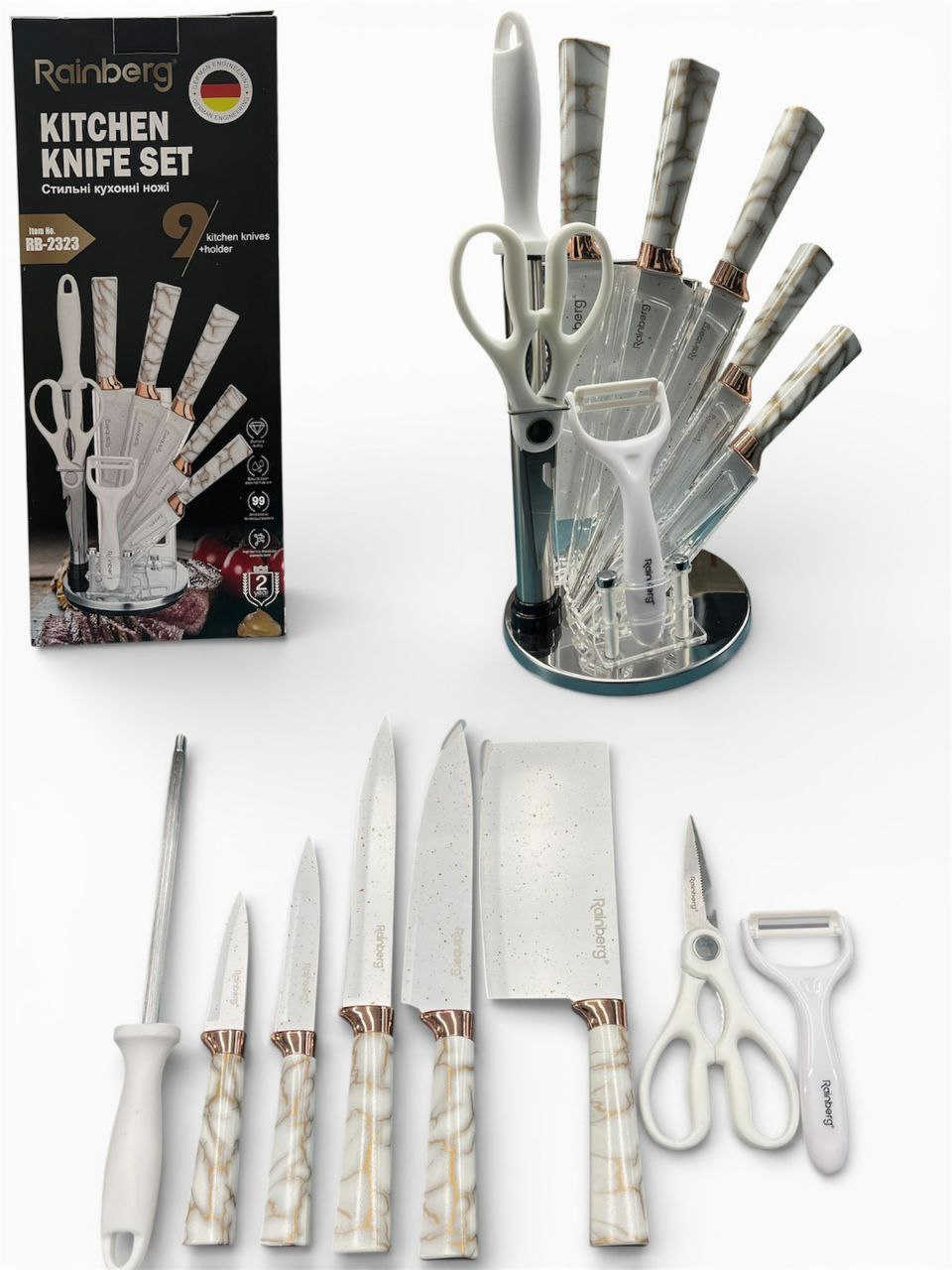 Набір ножів із неіржавкої сталі з підставкою Rainberg RB-2323, фото 1
