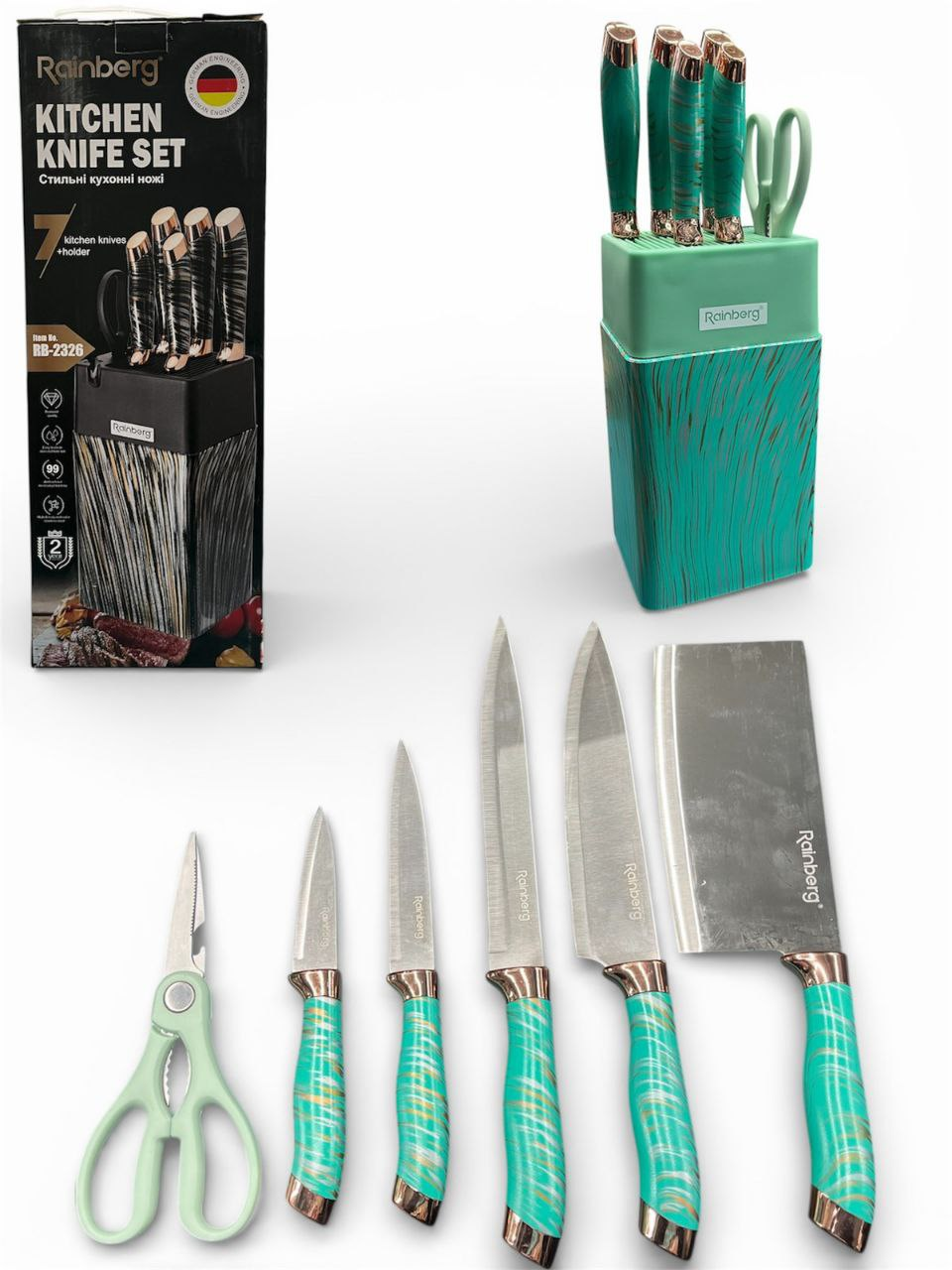 Набір ножів із неіржавкої сталі з підставкою Rainberg RB-2326, фото 1
