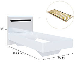 Односпальне ліжко лдсп Б'янко 90х200 см білий та чорний з глянцевим фасадом у стилі мінімалізм