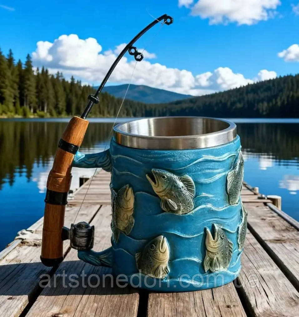 Чашка для рибалки з вудкою та рибами, 200 мл, фото 1