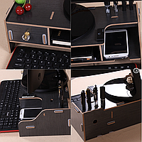 Настольная подставка под монитор и ноутбук с полочками для канцелярии черная для организации рабочего пространства BROWN