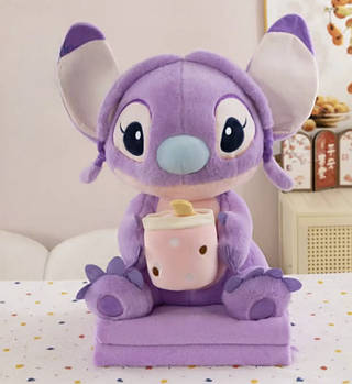 Плед — м'яка іграшка 3 в 1 Стіч із чашкою бузковий