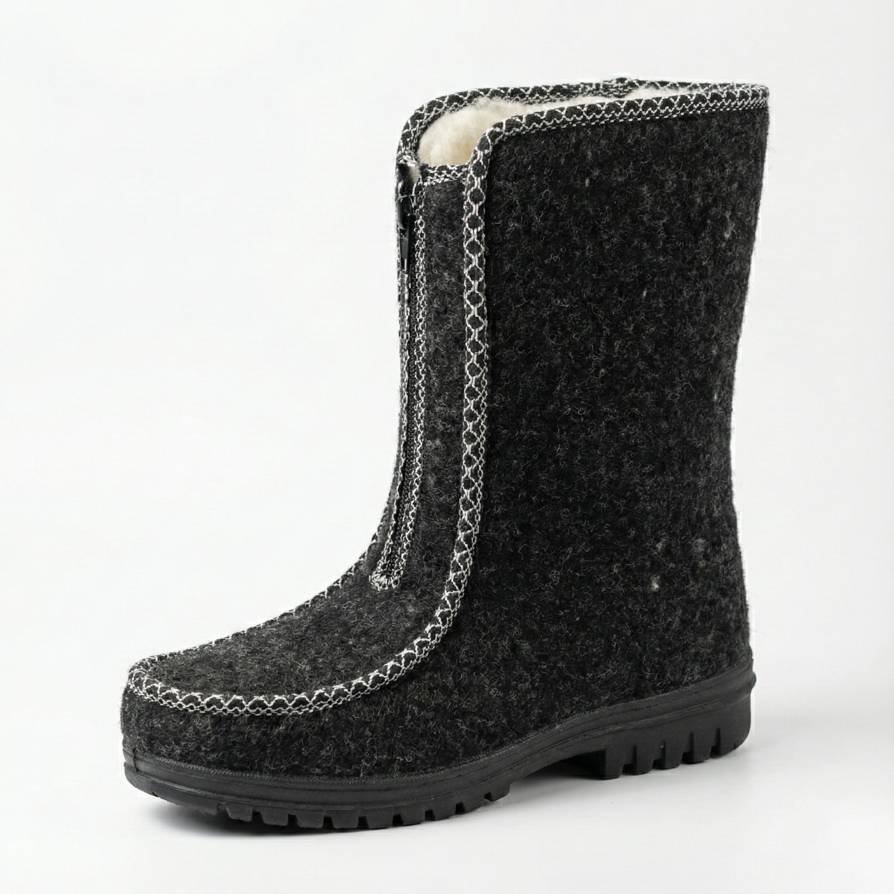 Жіночі зимові бурки на блискавці спереду. Чорні повстяні чобітки з обстрочкою 37-42, фото 1