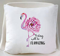 Подушка для декору інтер'єру з фламінго 35х35 см яскравий стильний аксесуар для відпочинку та затишку SPICY