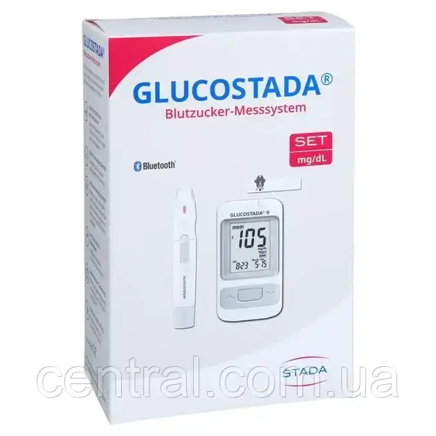 Глюкометр GLUCOSTADA SET (мг/дл)/Глюкометр з індикатором до/після їжі/Bluetooth підключення індикатора, фото 1