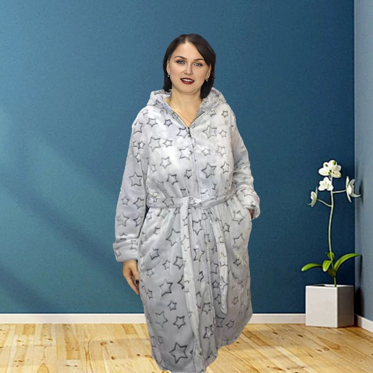 Жіночий халат на блискавці великого розміру Welsoft, фото 1