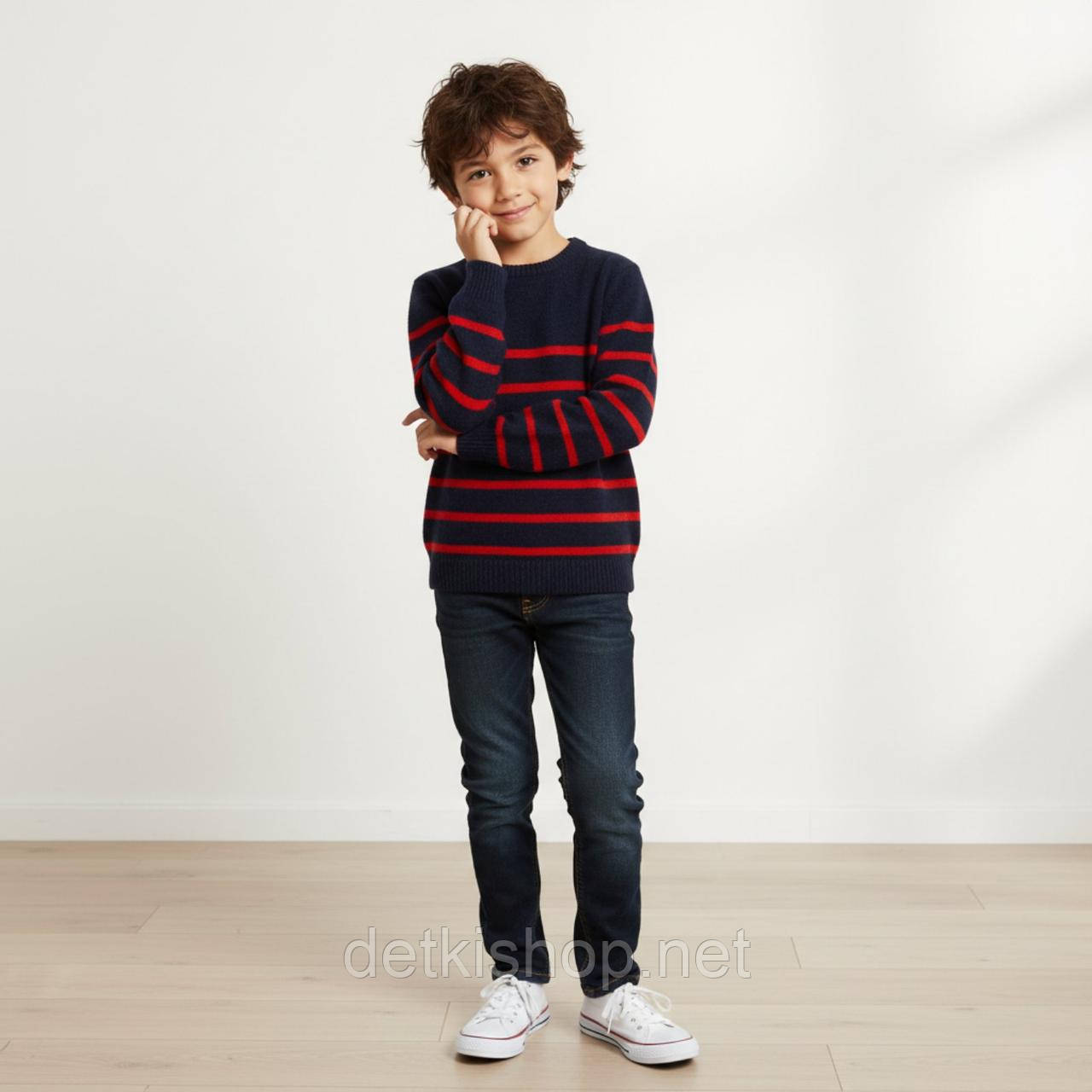 Дитячій джемпер в червону смужку для хлопчика 116 см (5-6Y), фото 1