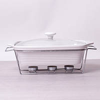 Марміт керамічний 2.4 л зі скляною кришкою та металевою підставкою 