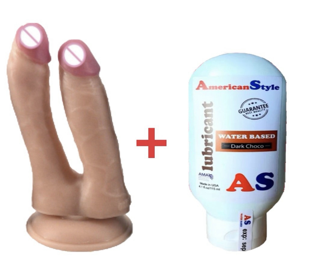 Фалоїмітатор на присоску реалістичний подвійний анальний вагінальний з інтимним гелем Шоколад, фото 1