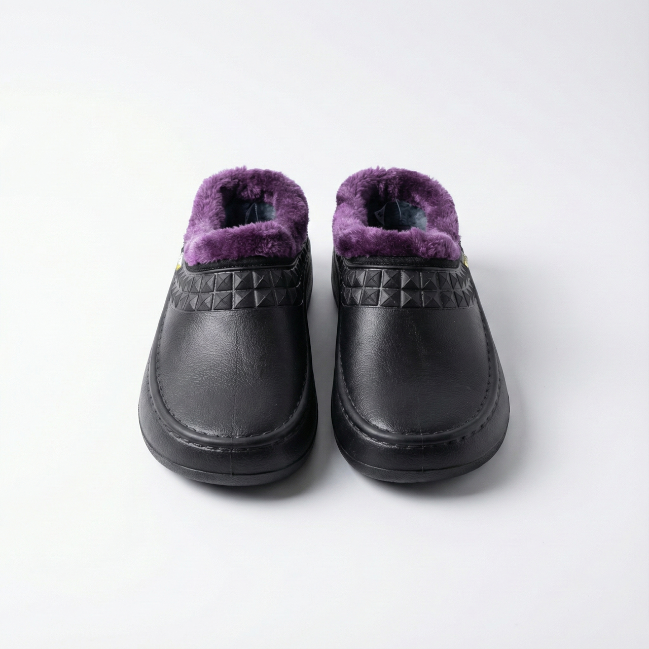 Галоші сабо жіночі зимові з піни ЕВА. Чорні утеплені капці з фіолетовим хутром. Розміри 37-41, фото 1