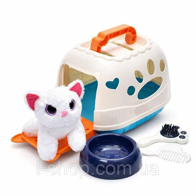 Іграшка кіт у переносці плюшевий котик набір аксесуарів для дітей 11 см переноска улюбленець, фото 1