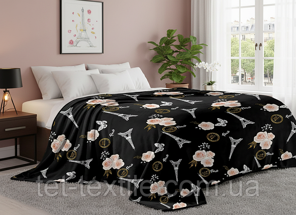 Плед з мікрофібри Велсофт Париж та квіти 160х210 см, фото 1