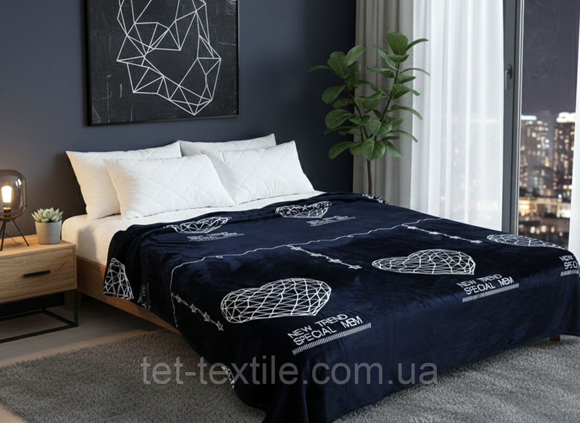 Плед з мікрофібри Велсофт Абстрактне серце темно синій 160х210 см