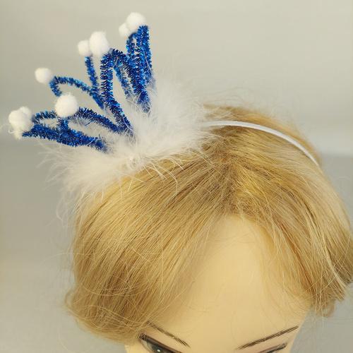 Красива легка корона Принцеси на обручі синя з пухом ручна робота (210134), фото 1
