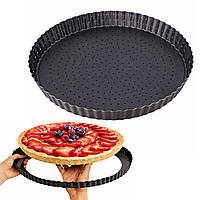 Перфорована форма для випікання тартів та кишів з антипригарним покриттям та знімним дном Ø30см