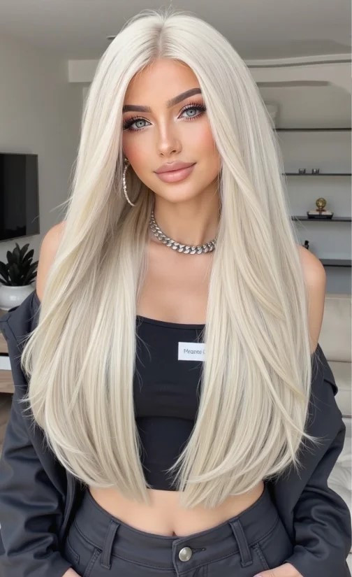 Перука білявки однотонна довге пряме волосся без чуба термоперука блонд (LC1278), фото 1