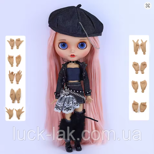 Шарнірна лялька Рокси Блайз, рожеаве довге волосся + 10 пар кистей, повний комплект одяг і взуття, фото 1