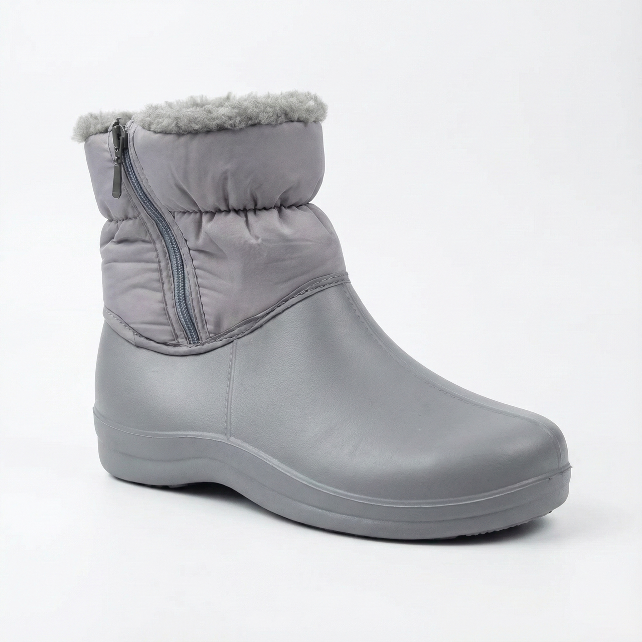 Жіночі зимові дутики чоботи сірі на блискавці утеплені хутром піна ЕВА (36-41), фото 1