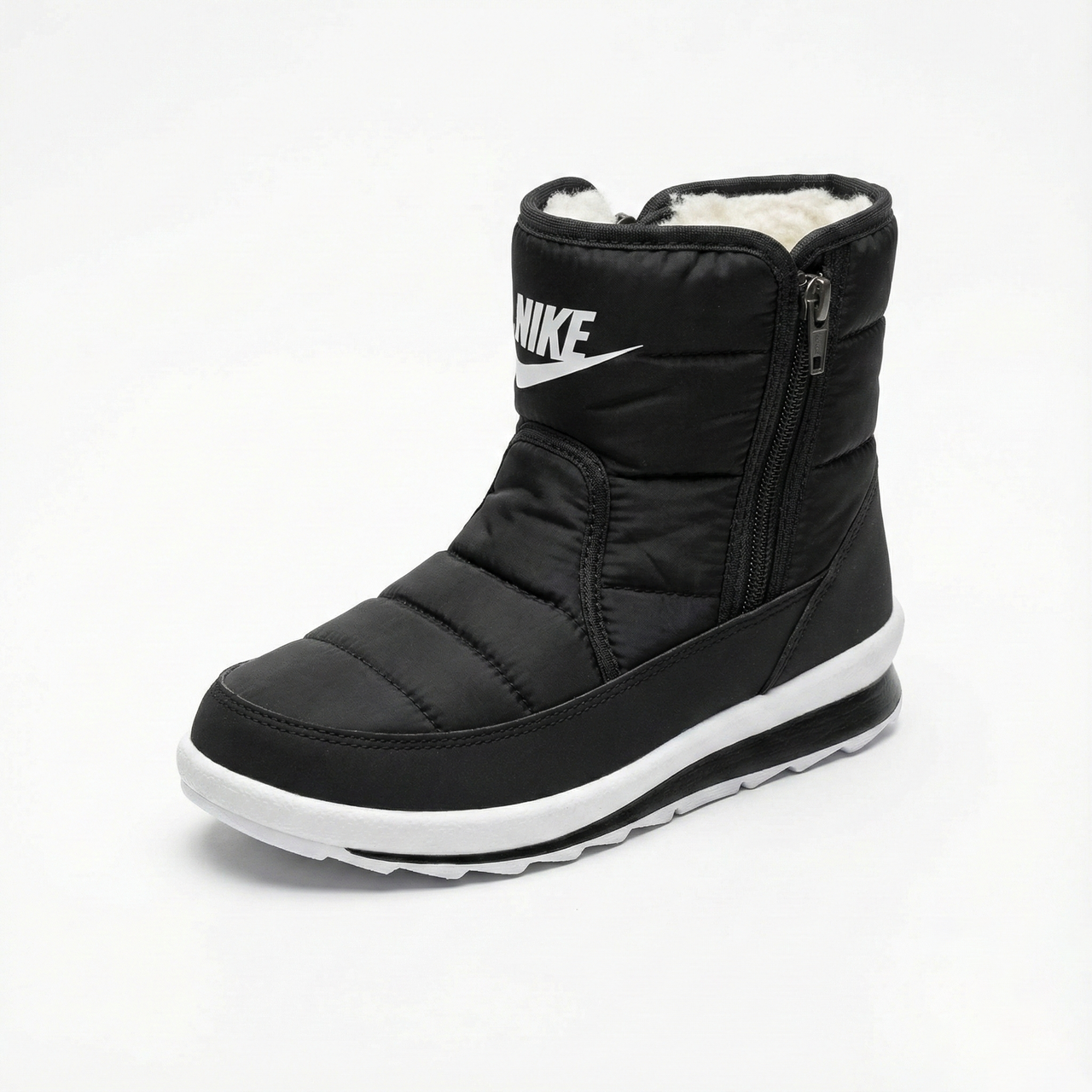 Жіночі зимові дутики черевики чорні спорт на білій підошві теплі на блискавці (36-41), фото 1